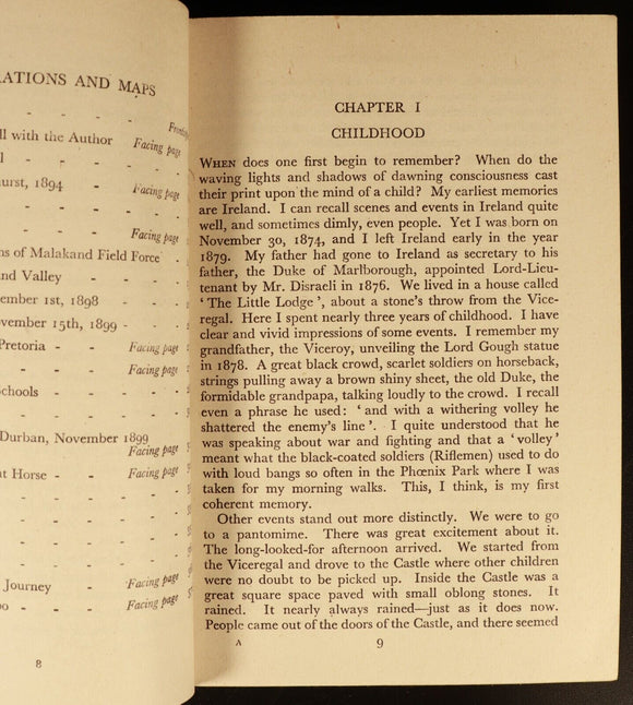 1944 My Early Life: Roving Commission by Winston Churchill Antique History Book