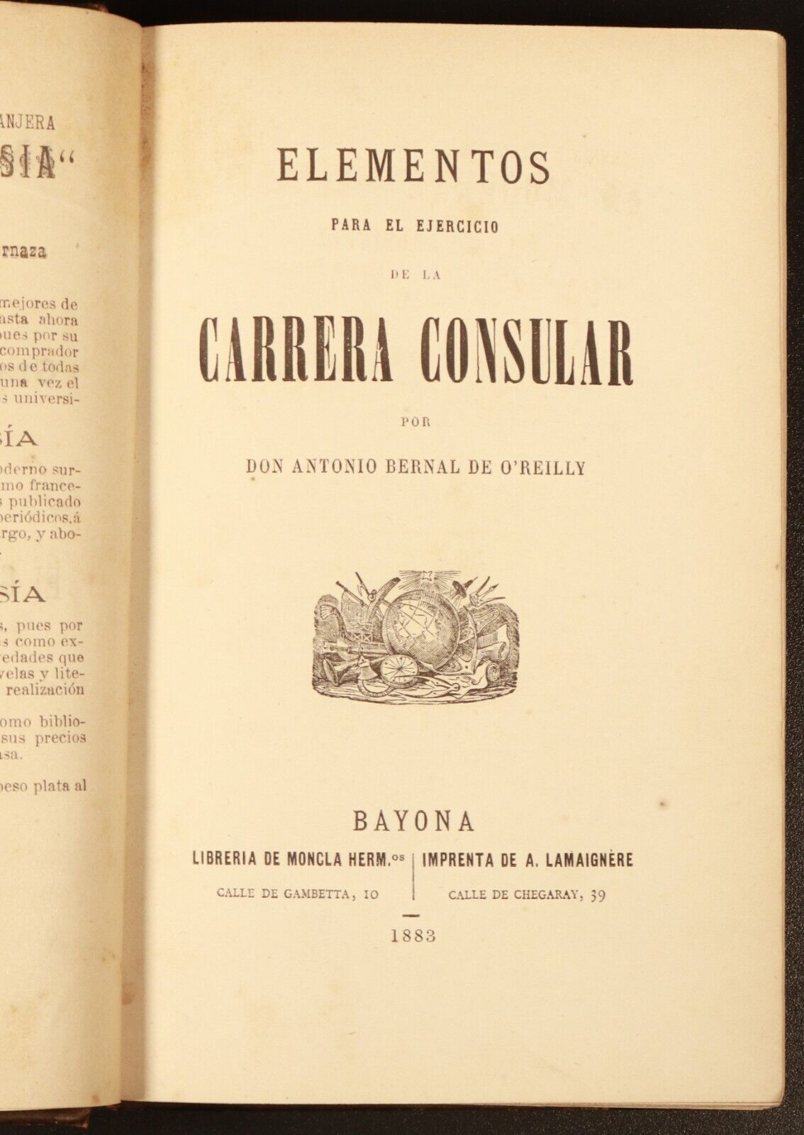 1883 Elementos Para El Ejercicio De La Carrera Consular Antique Reference Book