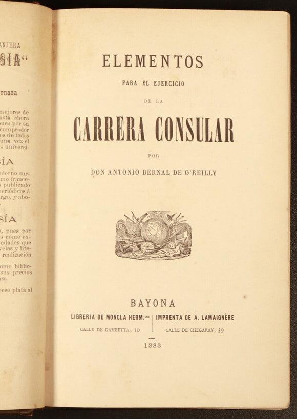 1883 Elementos Para El Ejercicio De La Carrera Consular Antique Reference Book