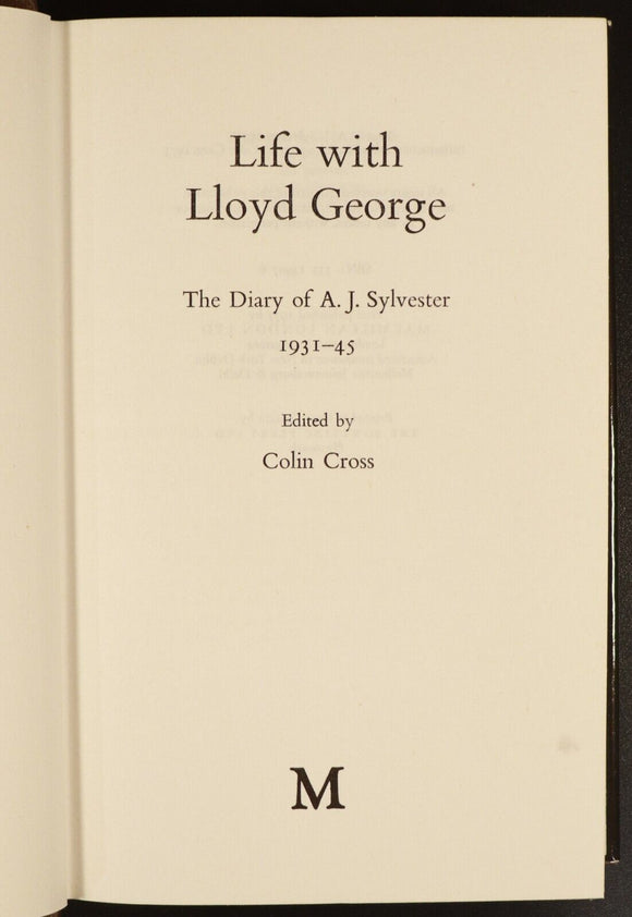 1975 Life With Lloyd George A.J. Sylvester British Political History Book