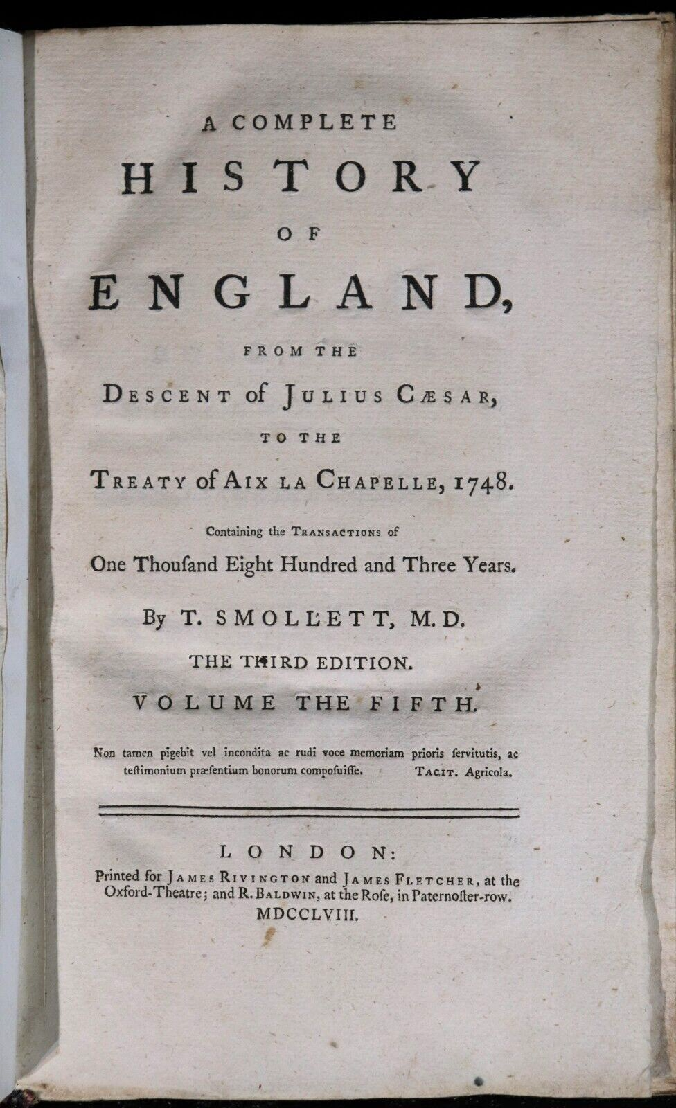 1758 7vol Complete History Of England by T. Smollett Antiquarian Book Set