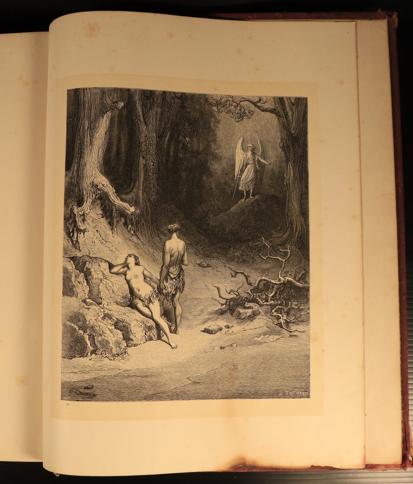 c1880 Milton's Paradise Lost: Gustave Dore Antiquarian Book Engravings In Red