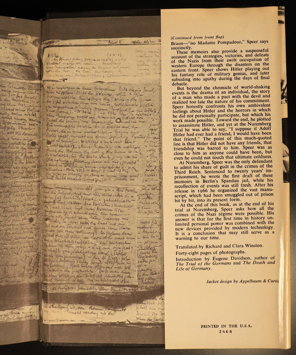 Inside The Third Reich by Albert Speer 1970 German Military History Book WW2