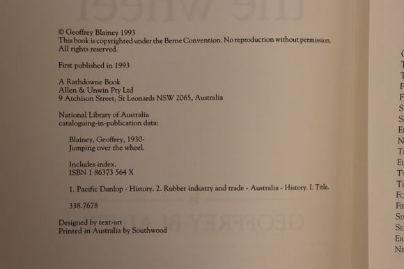 1993 Jumping Over The Wheel by G Blainey Australian Automotive History Book