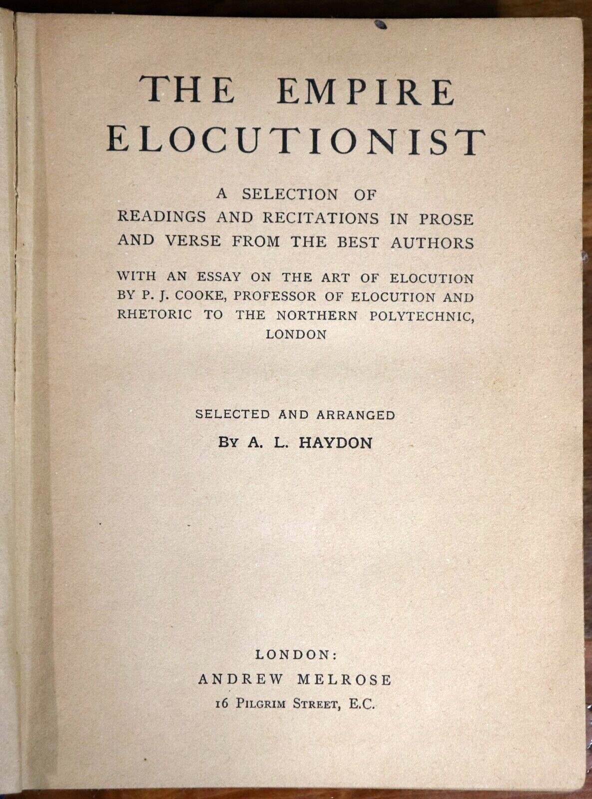 c1905 The Empire Elocutionist by A.L. Haydon Antique English Language Book - 0