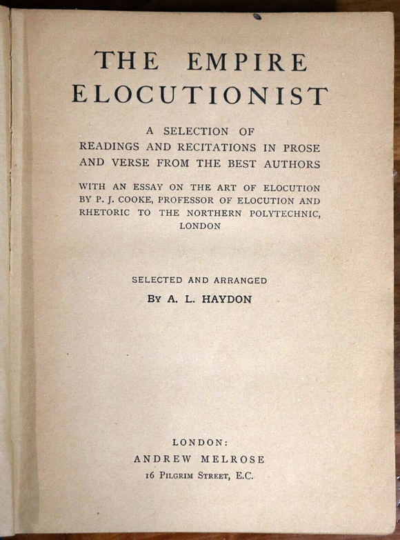 c1905 The Empire Elocutionist by A.L. Haydon Antique English Language Book