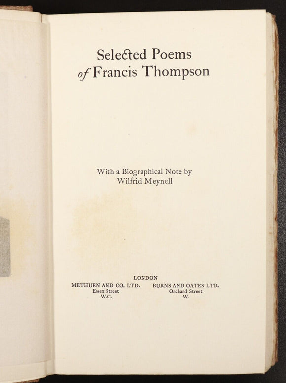 c1915 Selected Poems Of Francis Thompson Antique English Poetry Book