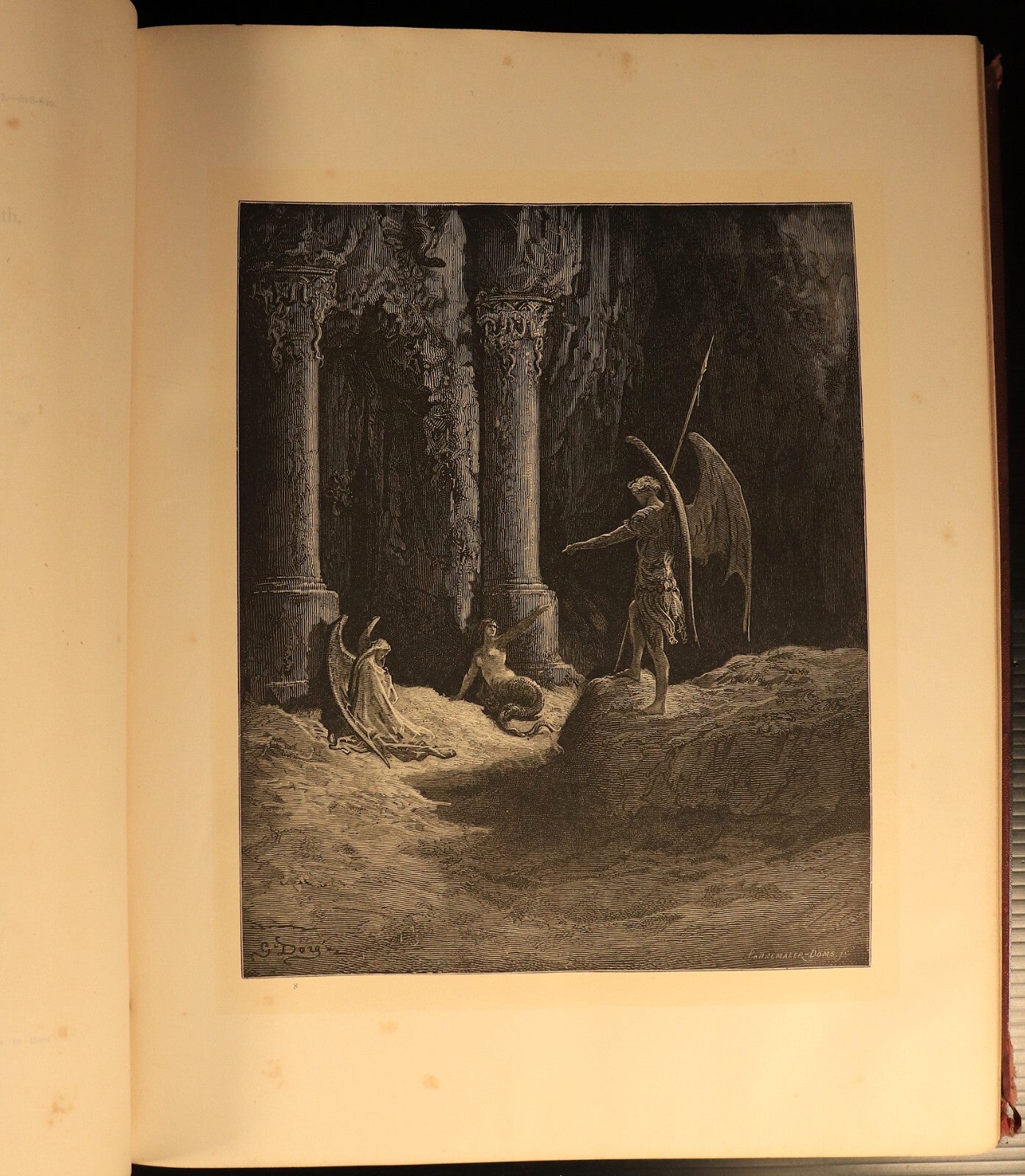 c1880 Milton's Paradise Lost: Gustave Dore Antiquarian Book Engravings In Red