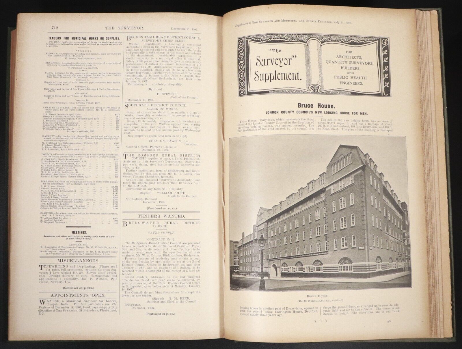 1906 The Surveyor & Municipal County Engineer Antique Architecture Book Vol XXX