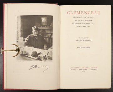 1930 Clemenceau As Told By Himself To Jean Martet Antique French History Book - 0