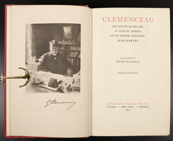 1930 Clemenceau As Told By Himself To Jean Martet Antique French History Book