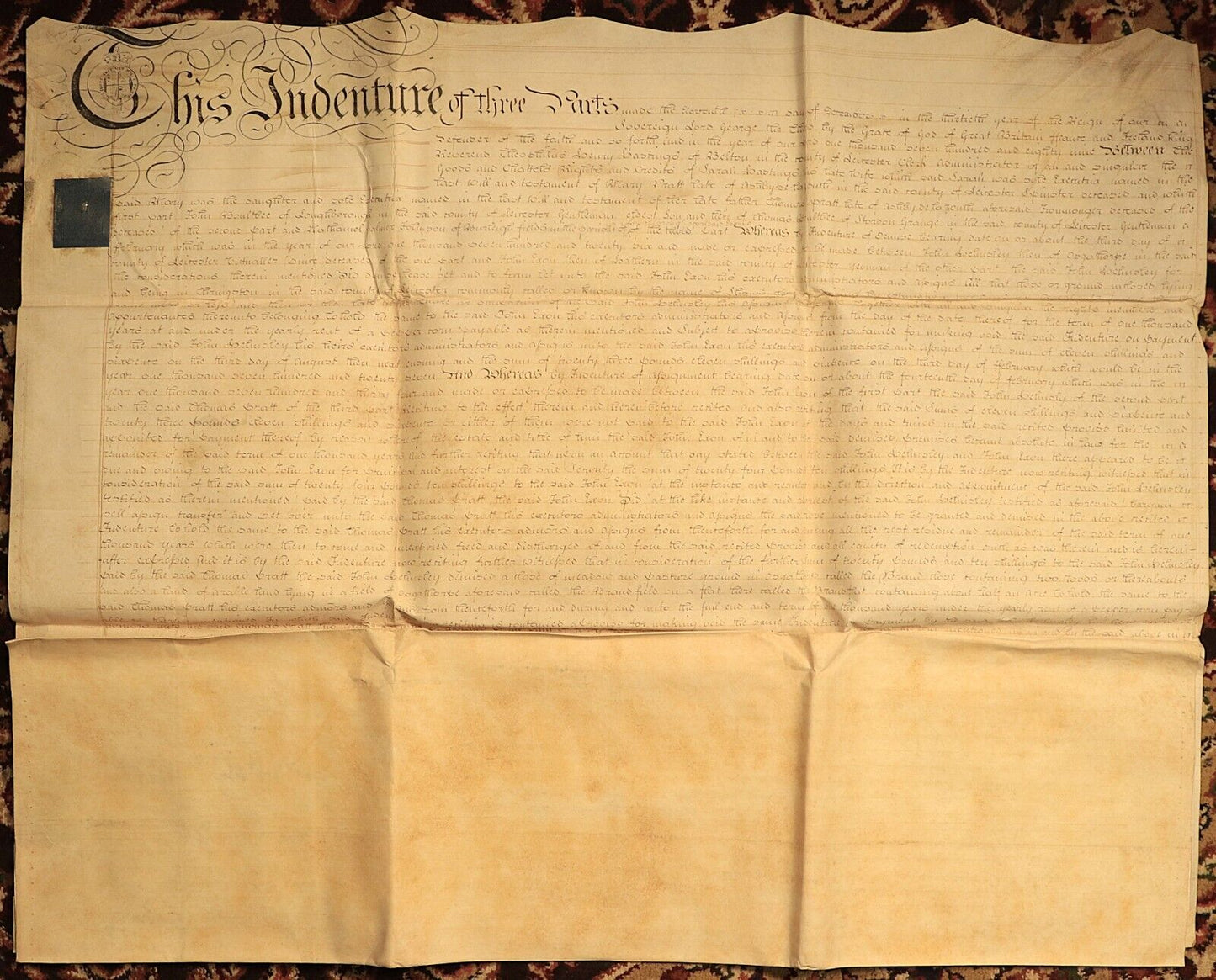 1789 Indenture Conveyance English Legal Document Manuscript Vellum Lease