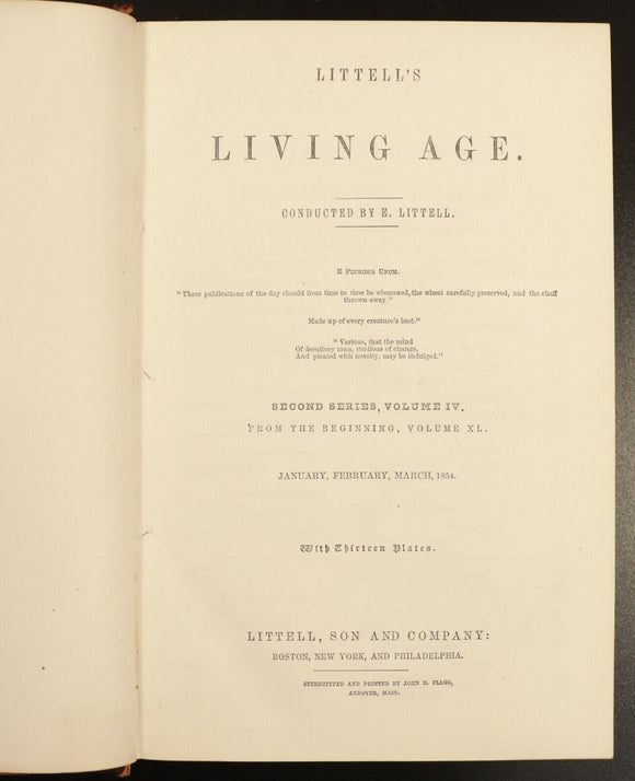 1854 2vol Littell's Living Age Jan - Jun 1854 Antiquarian History Books Plates
