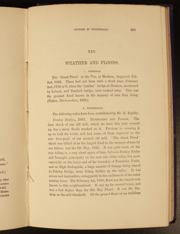 c1882 Studies In Nidderdale by J. Lucas Antique British History Book 1867-1872
