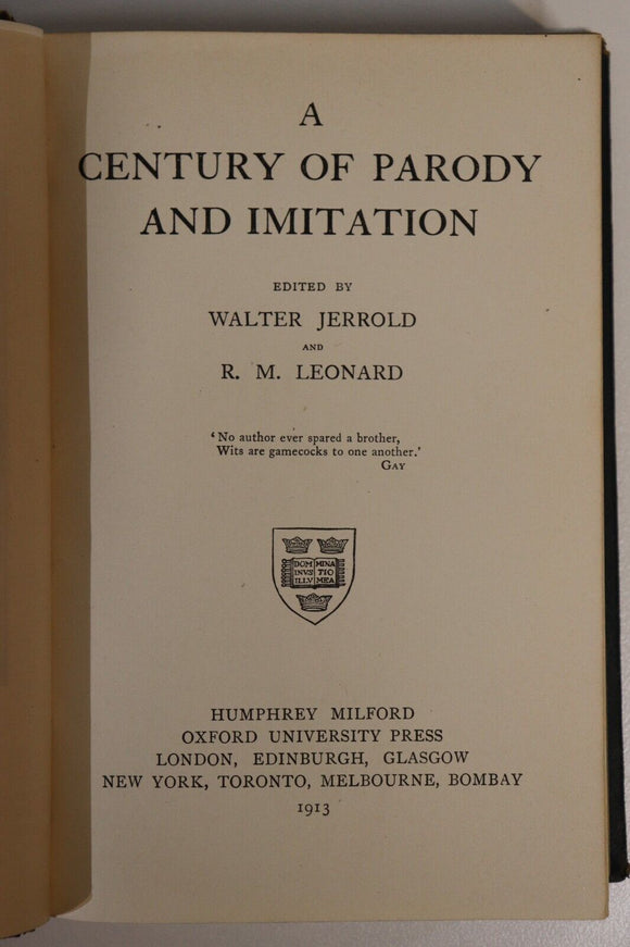 1913 A Century Of Parody & Imitation Walter Jerrold Antique Poetry Book
