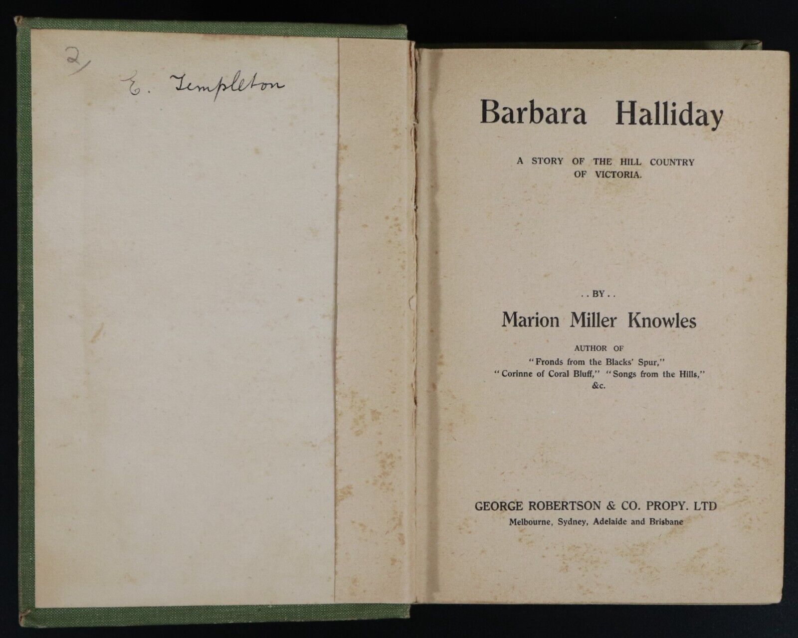 c1896 Barbara Halliday by Marion M. Knowles Antique Australian Fiction Book