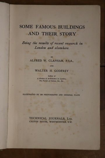 1913 Some Famous Buildings & Their Story AW Clapham Antique Architecture Book - 0