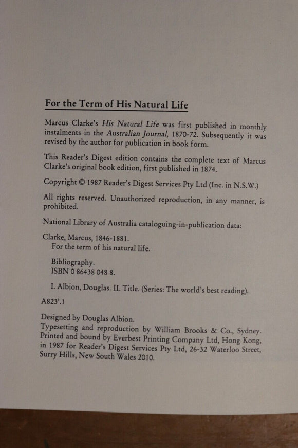 1987 For The Term Of His Natural Life Australian Convict History Fiction Book