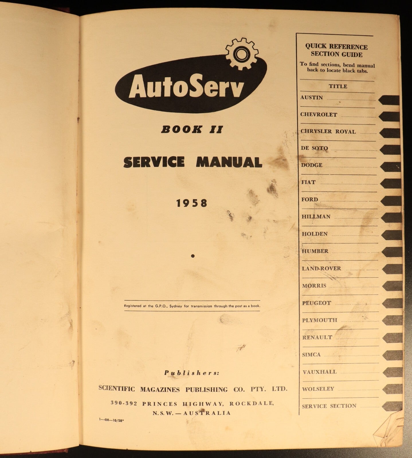 Autoserv Book II Service Manual 1958 Vintage Automotive Reference Book FE Holden