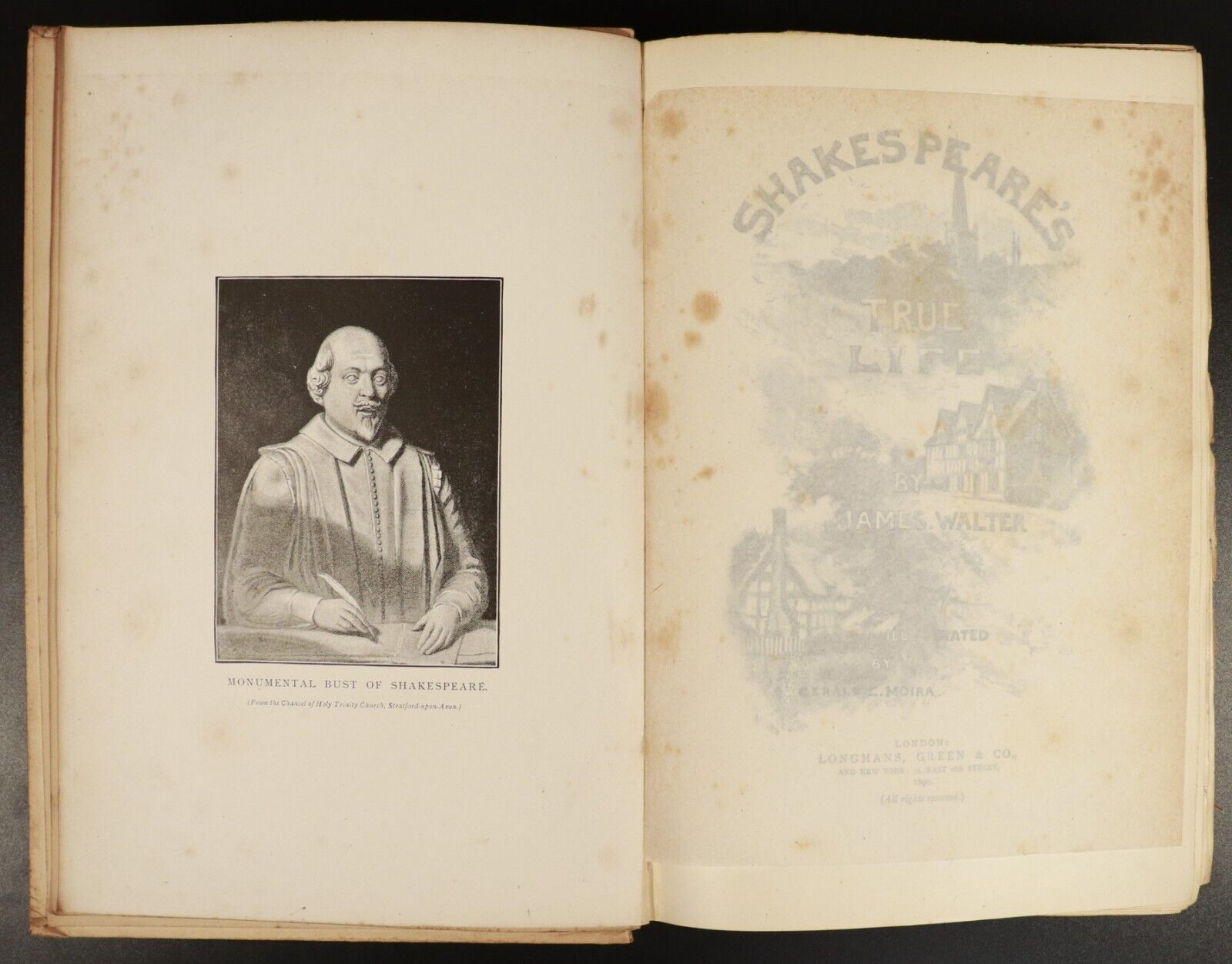 1890 Shakespeare's True Life by James Walter Antique Literature History Book