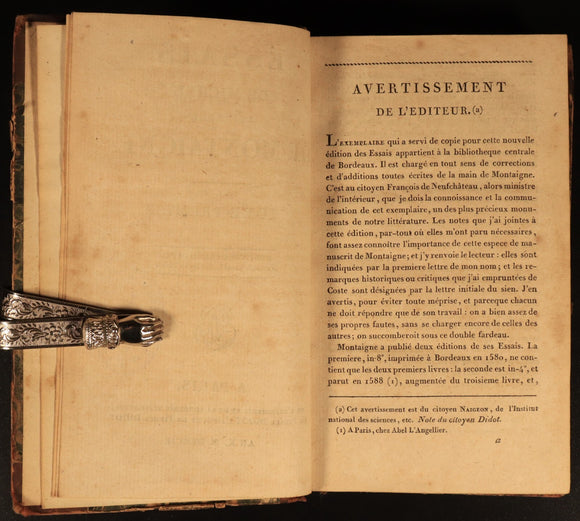 1802 Essais De Michel De Montaigne Antiquarian French Literature Book Vol 1