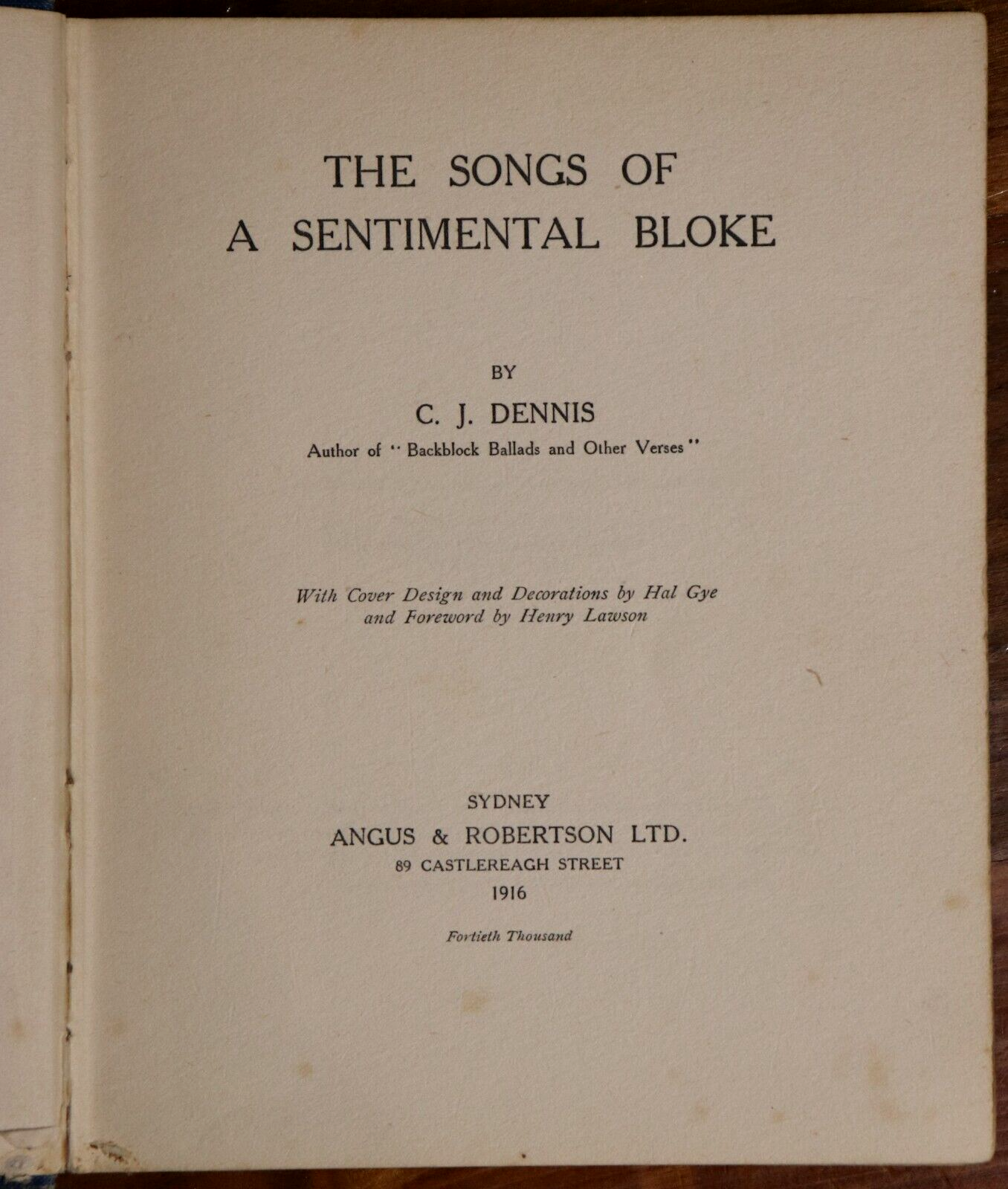 1916 The Sentimental Bloke by CJ Dennis Classic Australian Fiction Poetry Book - 0