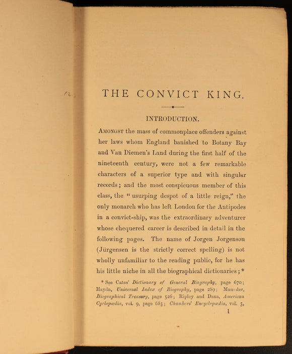 1891 The Convict King Jorgen Jorgenson Australian Convict History Book JF Hogan