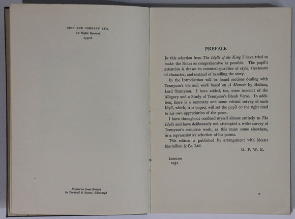1931 Tennyson: Selected Idylls Of The King Antique British Poetry Book