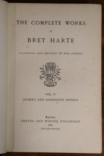 1881 The Complete Works Of Bret Harte Vol. 5 Antique American Fiction Book - 0