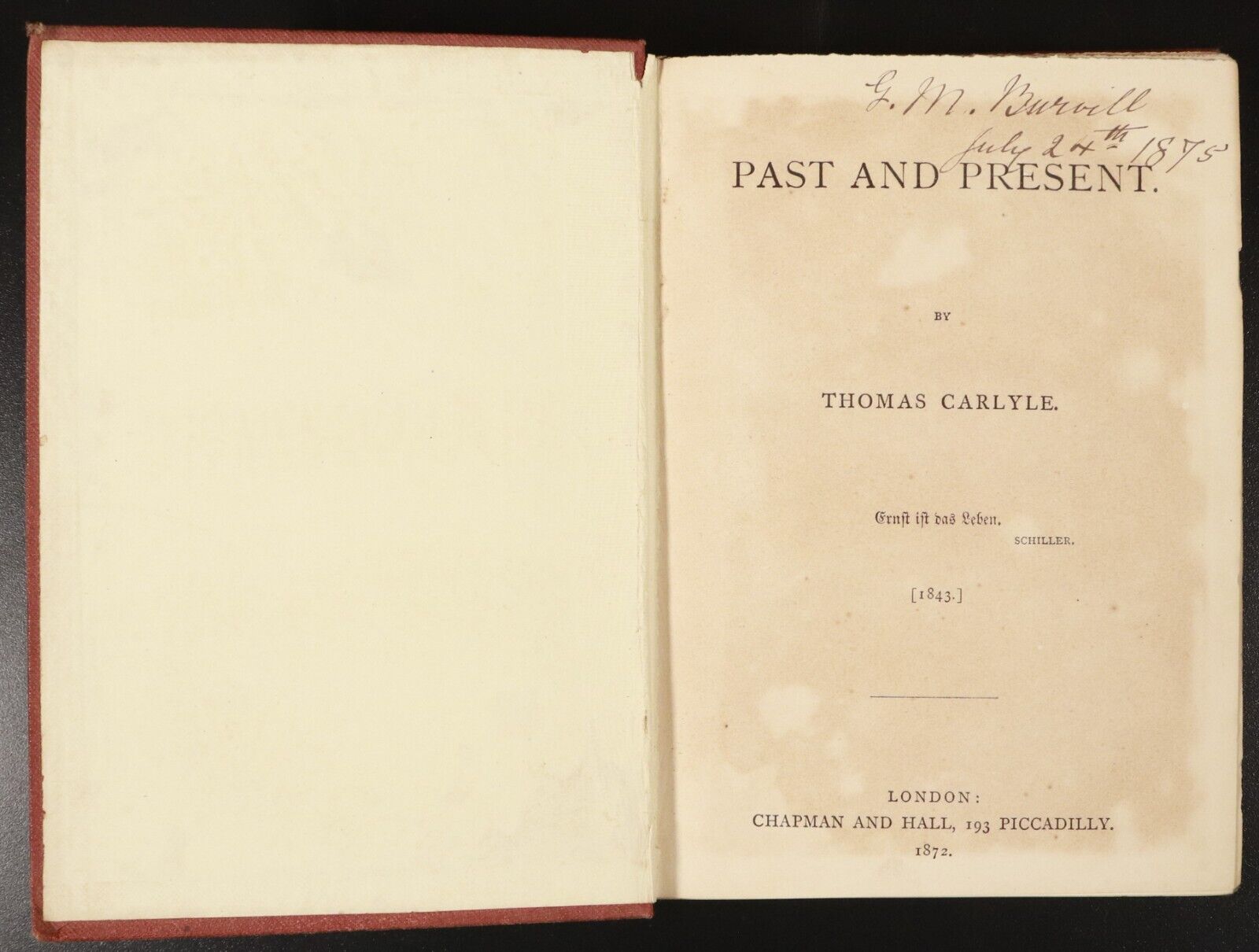 1872 Past and Present by Thomas Carlyle Antiquarian History Book Chapman & Hall