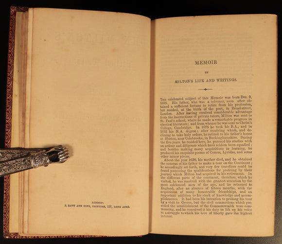 c1850 Poetical Works Of John Milton Paradise Lost Antique Poetry Book Leather