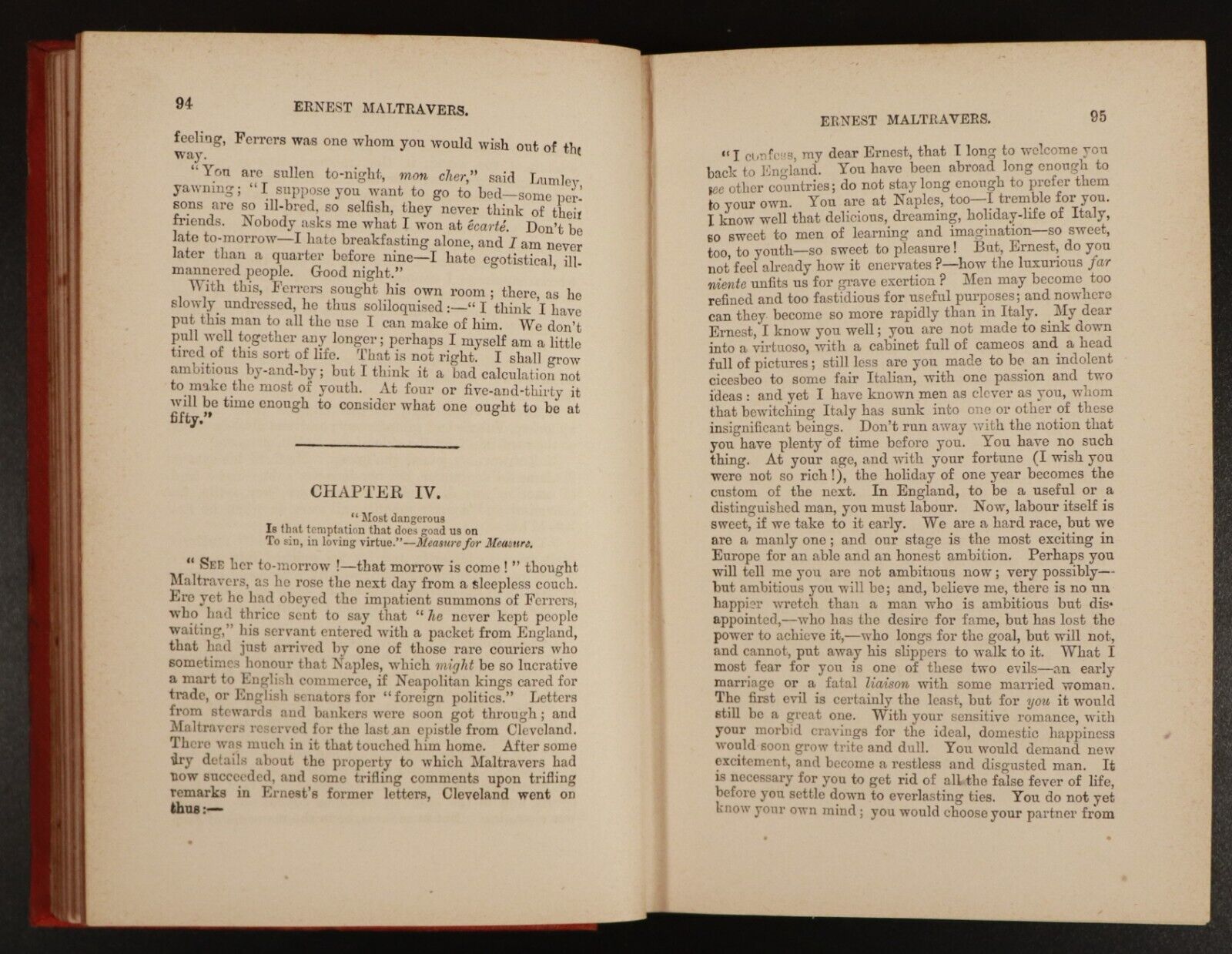 c1895 Ernest Maltravers by Lord Lytton Antiquarian British Fiction Book