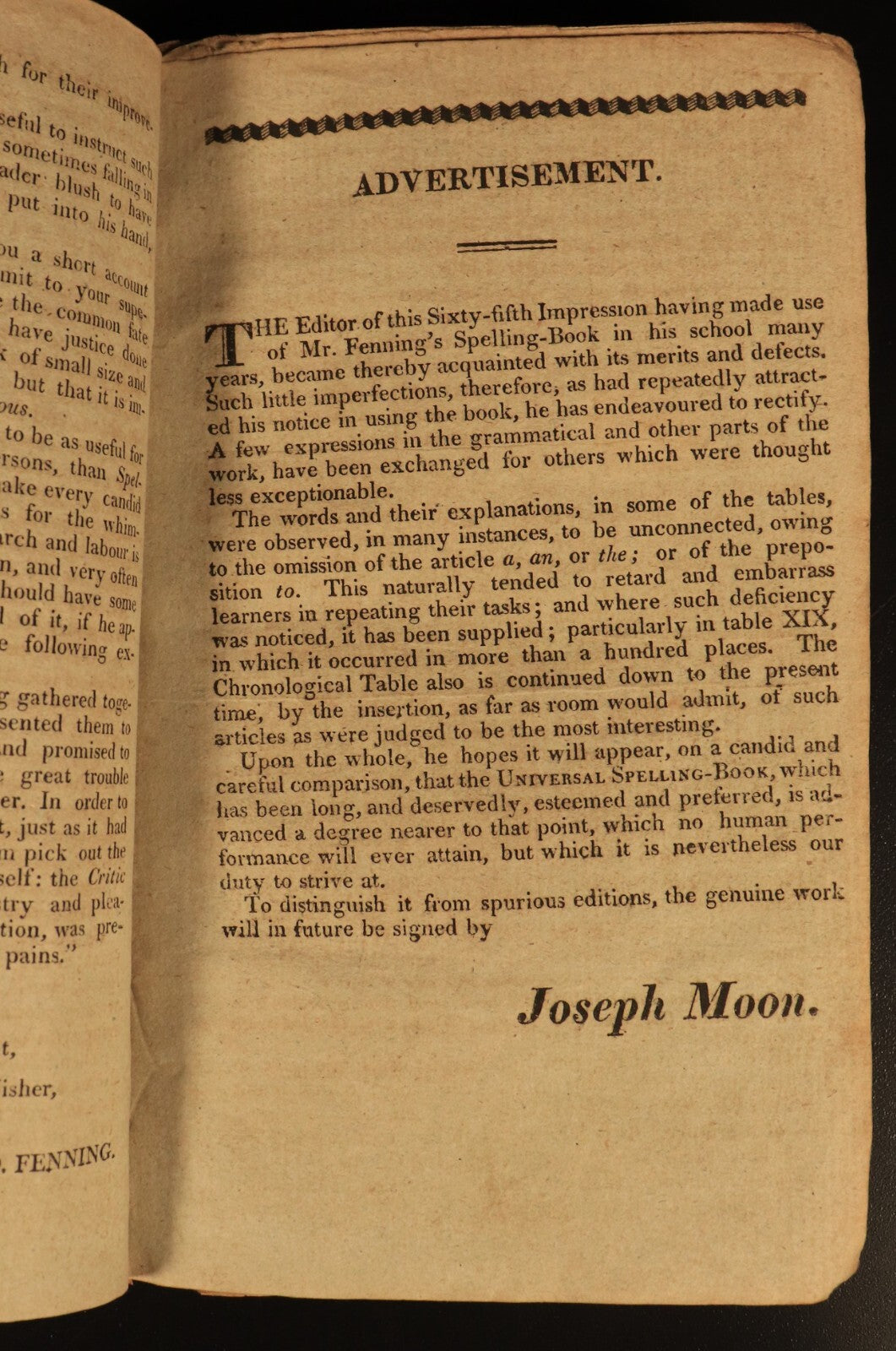 c1820 The Universal Spelling Book by Fenning & Moon Antiquarian Reference Book