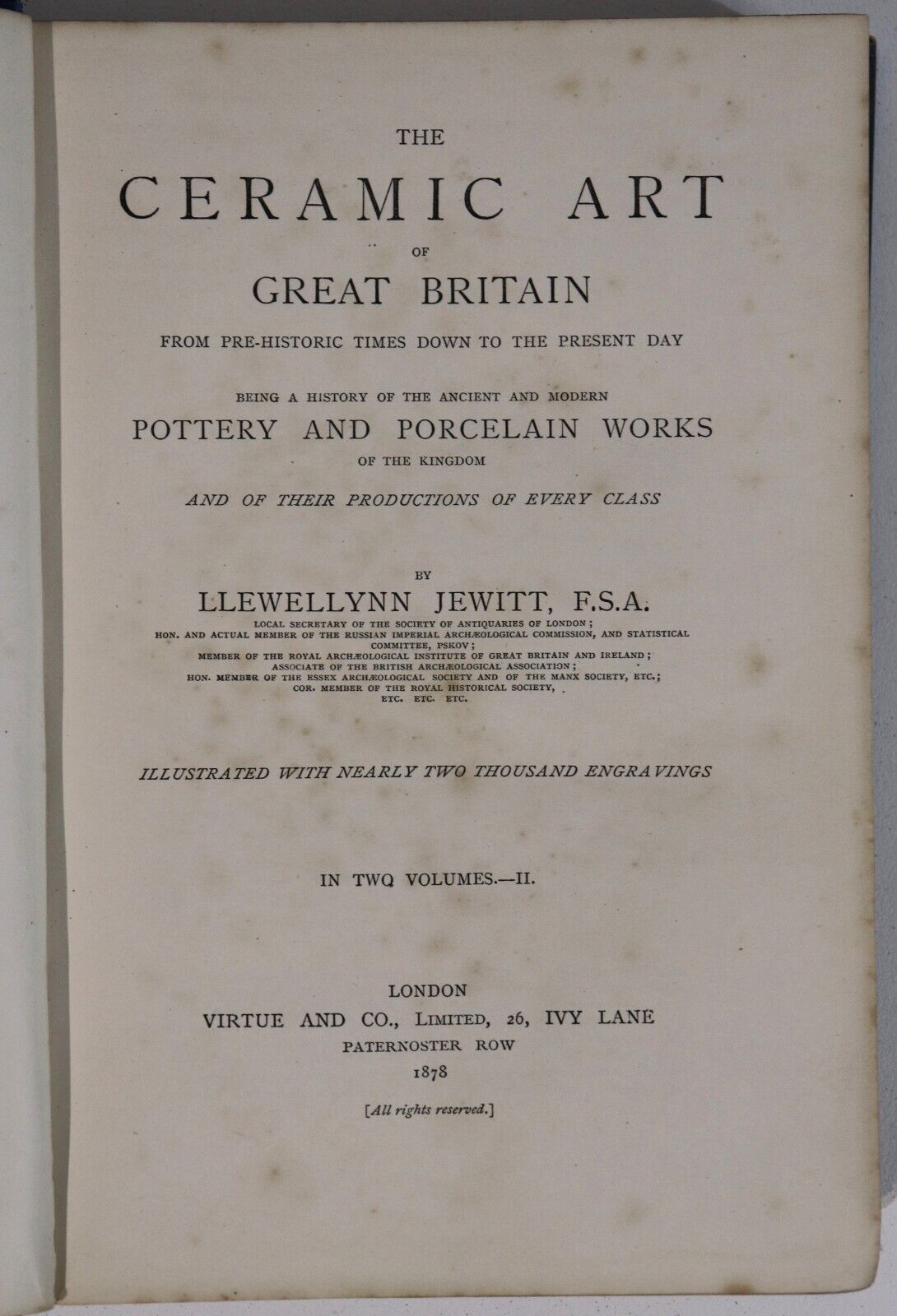 1878 2vol The Ceramic Art Of Great Britain Antique & Collectible Reference Books