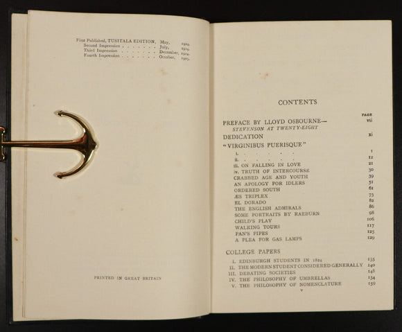 1925 Virginibus Puerisque Robert Louis Stevenson Antique Scottish Fiction Book