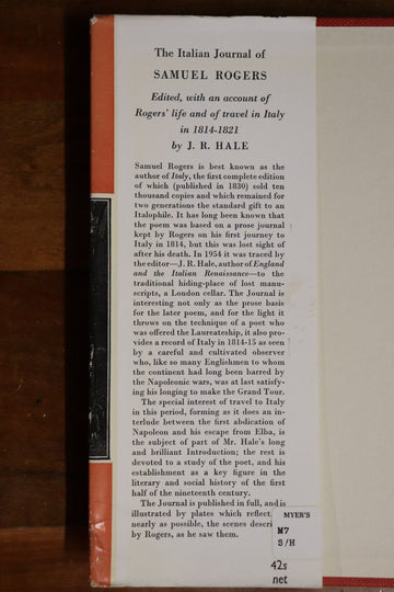 1956 The Italian Journal Of Samuel Rogers Vintage Poet Biography Book - 0
