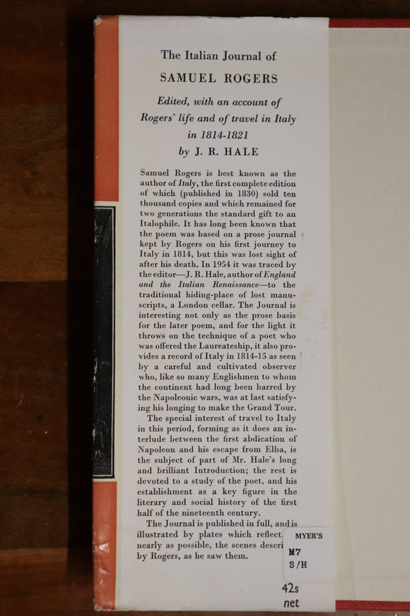 1956 The Italian Journal Of Samuel Rogers Vintage Poet Biography Book