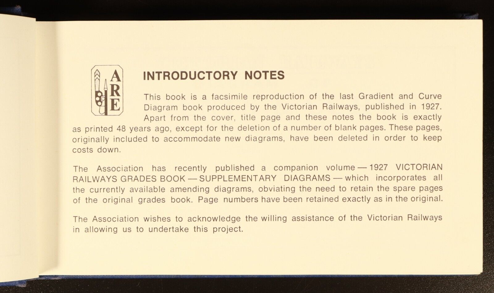 1975 Victorian Railways Grades Book For 1927 Australian Rail History Book