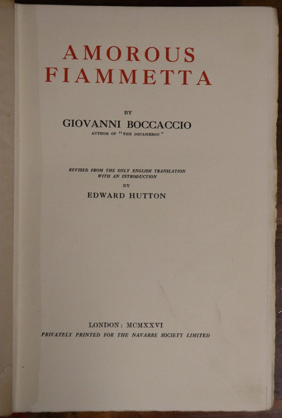 1926 Amorous Fiammetta by Giovanni Boccacci Antique Italian Fiction Book