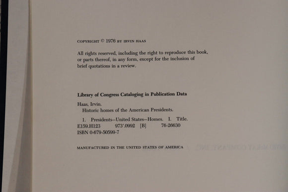 1976 Historic Homes Of The American Presidents American Architecture Book