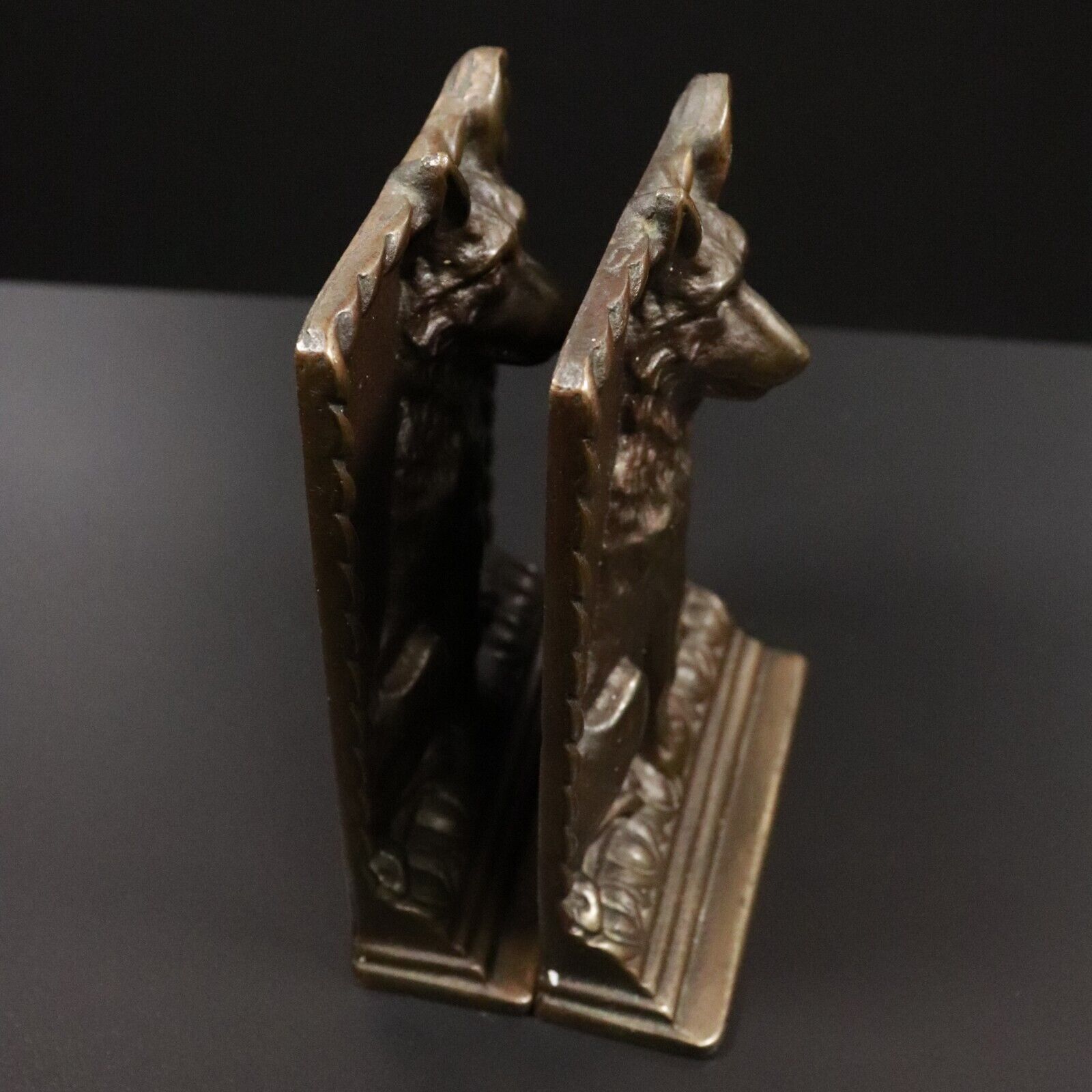 c1930's Wolf Themed Book Ends Antique Cast Brass Bookends Natural History