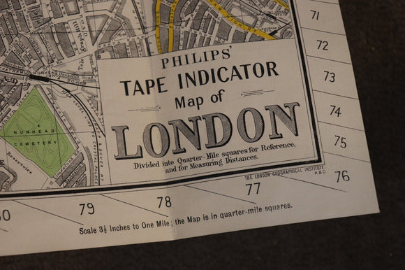 c1910 Philip's Tape Indicator Map Of London Antique British Map w/Tape Book