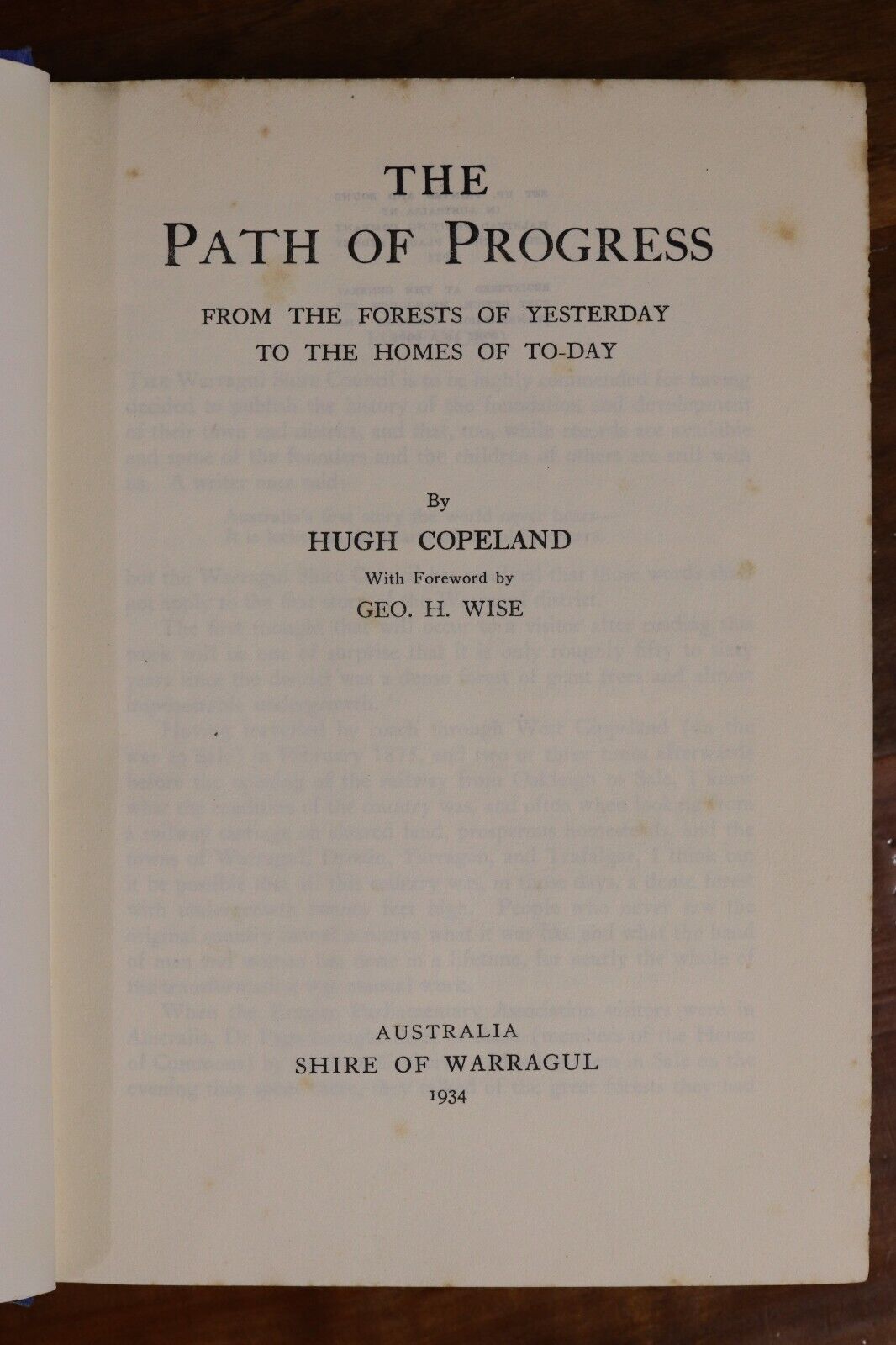 1934 The Path Of Progress: H Copeland Australian Local History Book Warragul