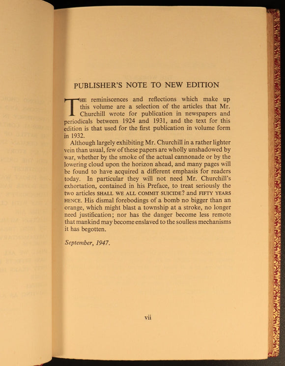 1947 Thoughts & Adventures by Winston Churchill Antique History Book Leather