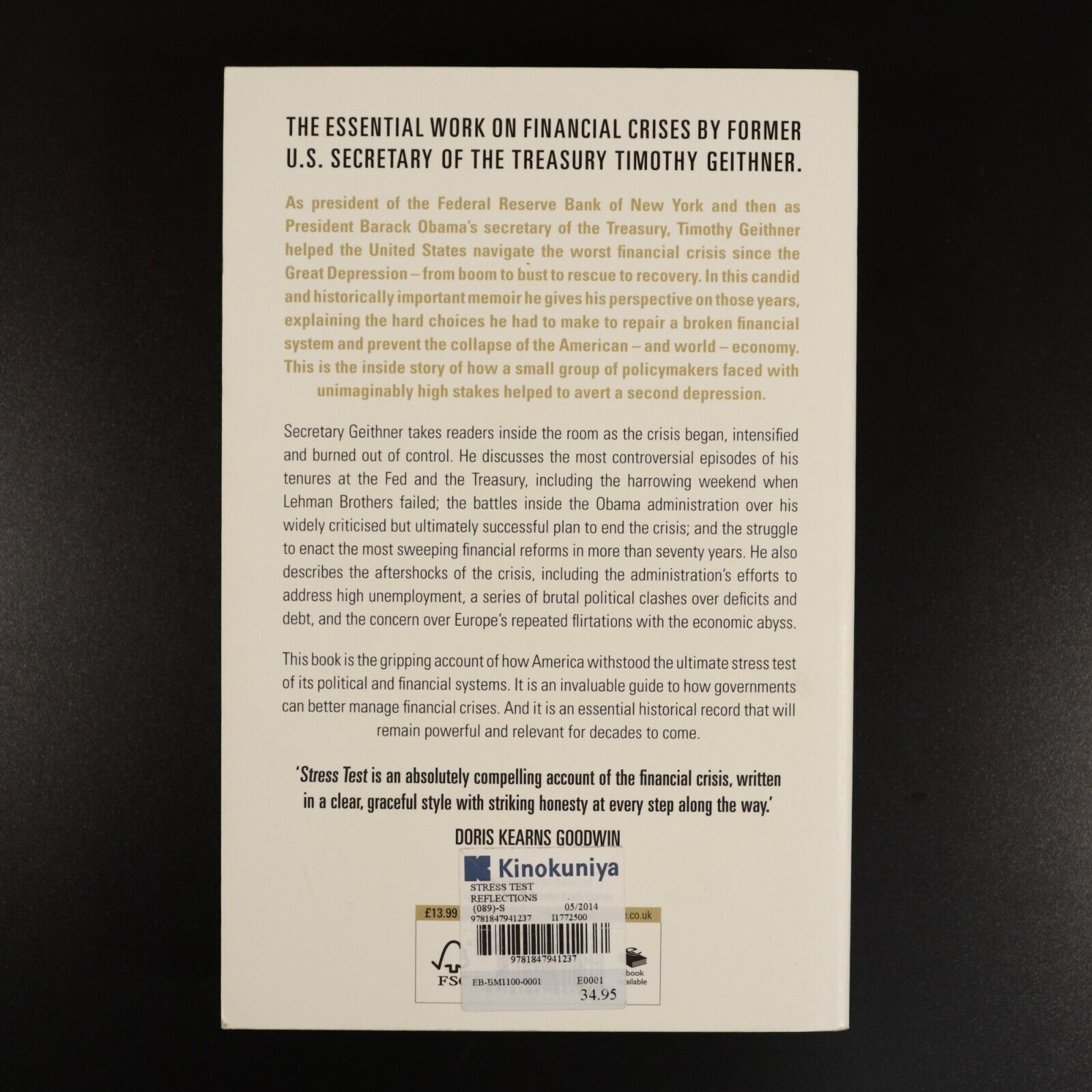 2014 Stress Test: Financial Crises by Timothy Geithner Financial History Book - 0