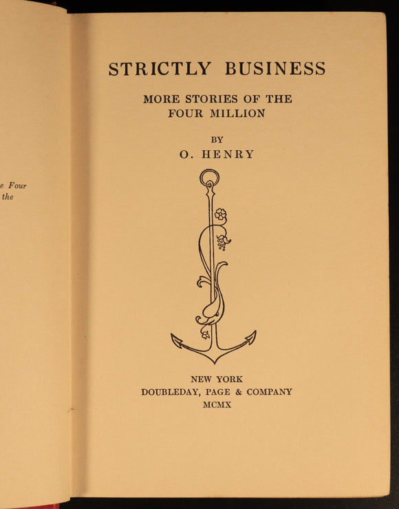 1910 Strictly Business by O. Henry 1st Edition Antique American Fiction Book