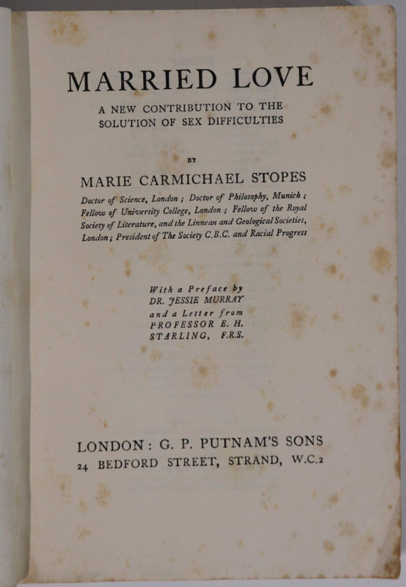 1933 Married Love by Dr Marie Stopes Antique Sex Psychology Reference Book