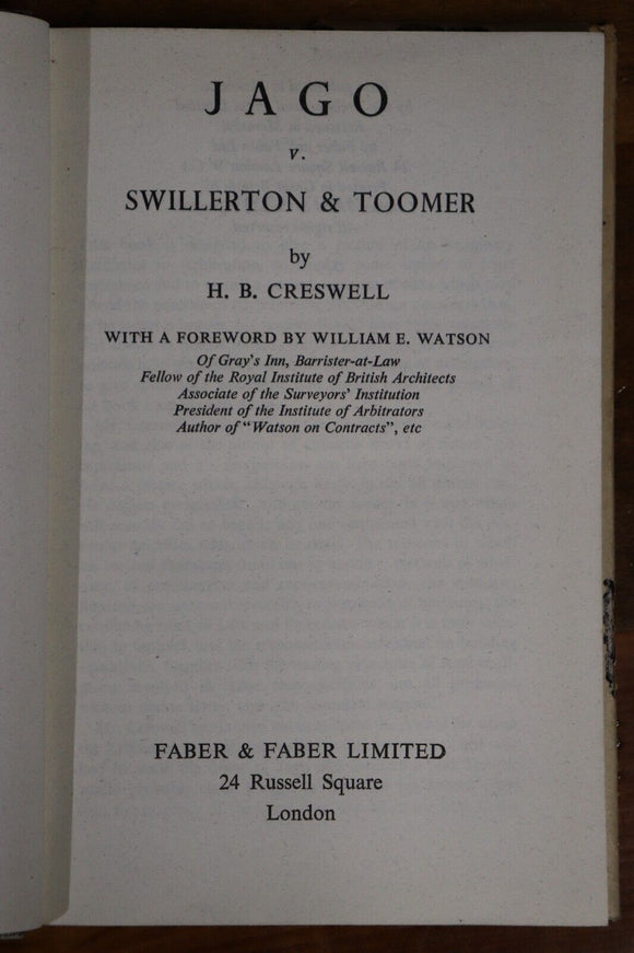 1946 Jago v Swillerton & Toomer by HB Creswell Antique Architecture Book