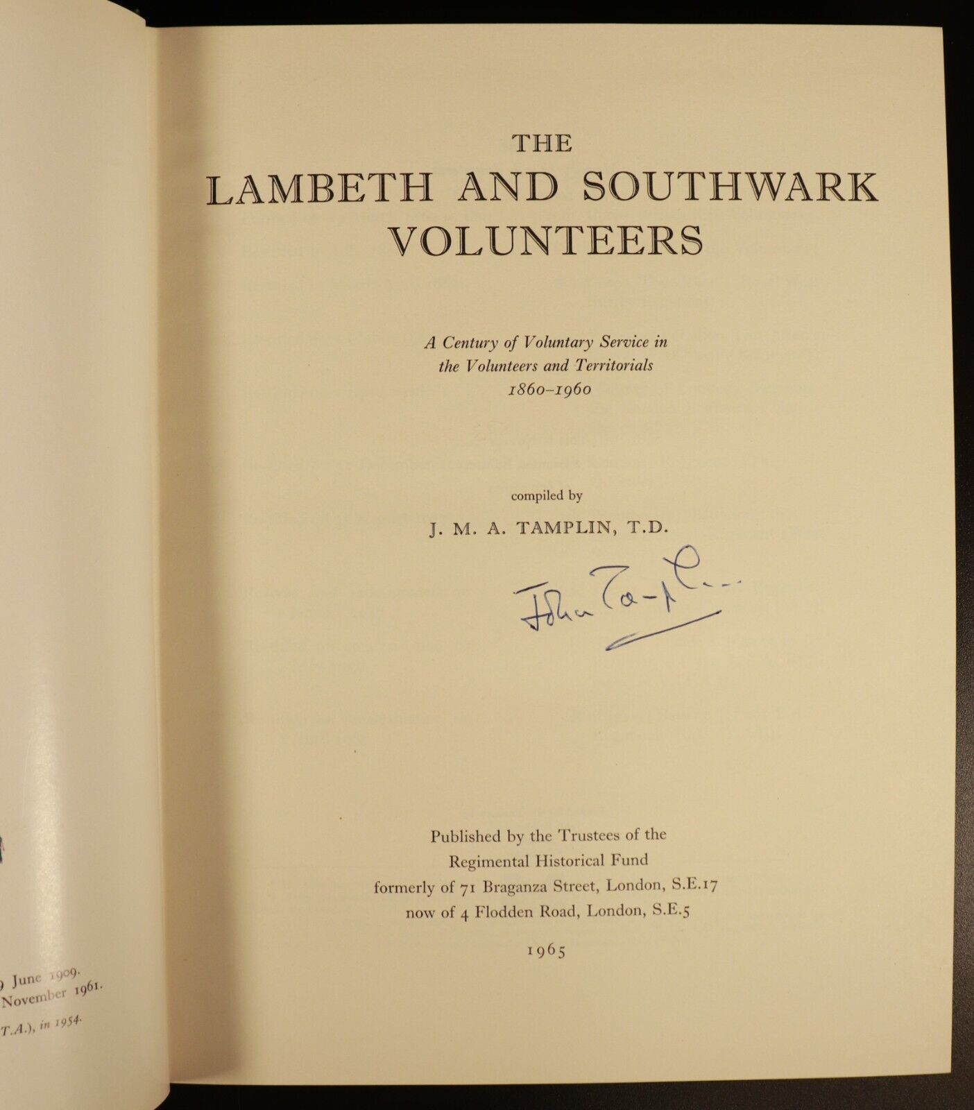 1965 The Lambeth & Southwark Volunteers by J.M.A. Tamplin Military History Book