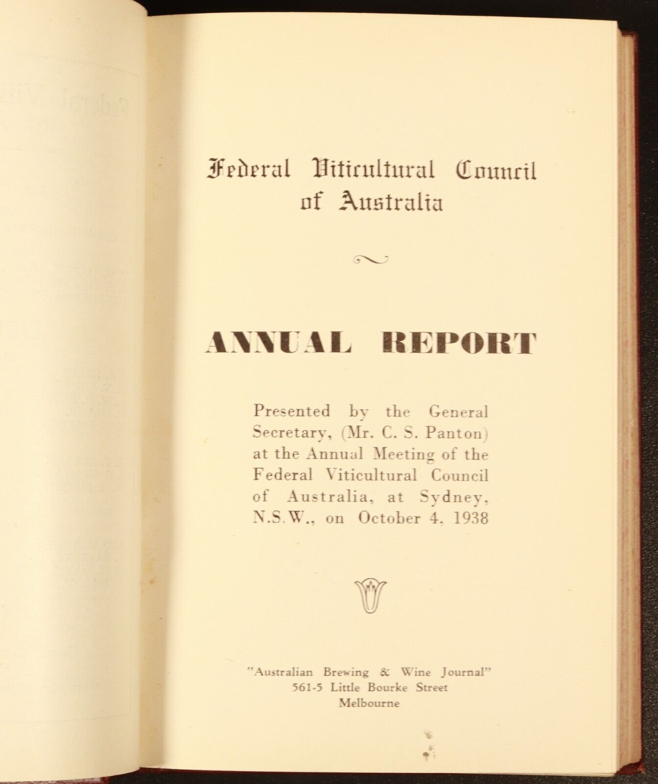 1937 Federal Viticultural Council Annual Reports Antique Australian History Book